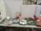 Table Lot, Curtain Rods, Decorative Pieces, Rug, First Aid Kit.