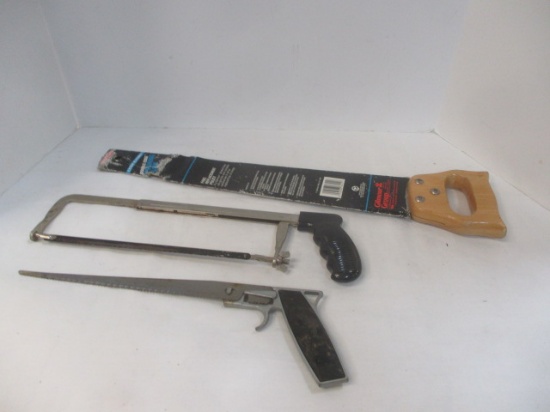 Double Edge Pruning Saw, Master Wood Cutting Saw, and Hacksaw.