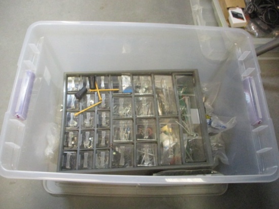 Tote with Lid and 26 Drawer Organizer Full of Screws, Nails, Brackets, Misc.