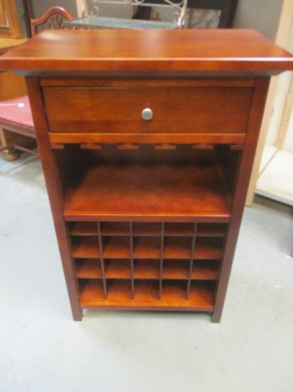 Wine Cabinet with Drawer, Wine Stem Holders, and Twenty Bottle Storage.