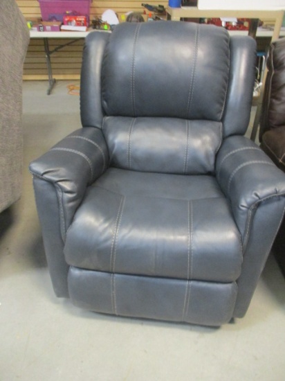 Large Leather Look Rocking Manual Recliner, Navy.