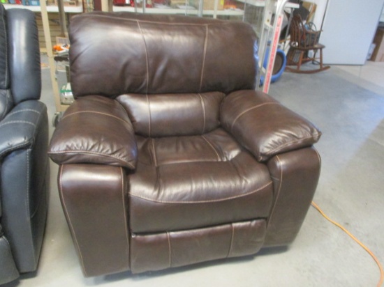 Large Leather Look Rocking Manual Recliner, Dark Brown.