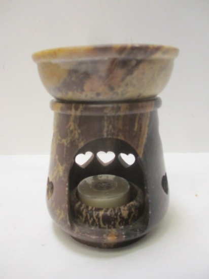 Decorative Stone Candle Holder with Melting Bowl Attached.