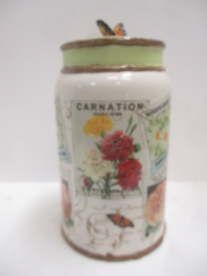 American Atelier Spring Garden Earthenware Canister with Sealable Butterfly Lid.
