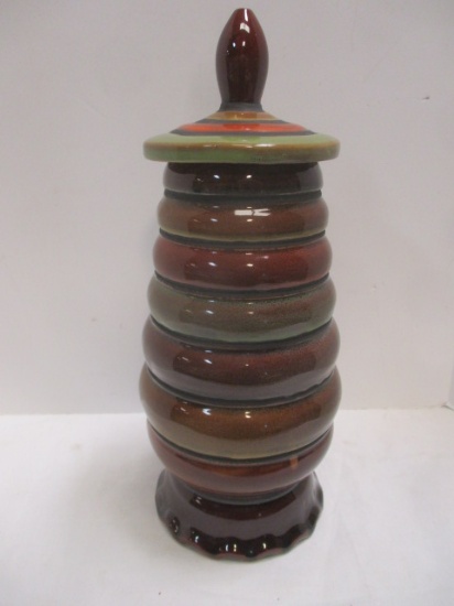 Tall Decorative Vase with Lid, Earth Tones.