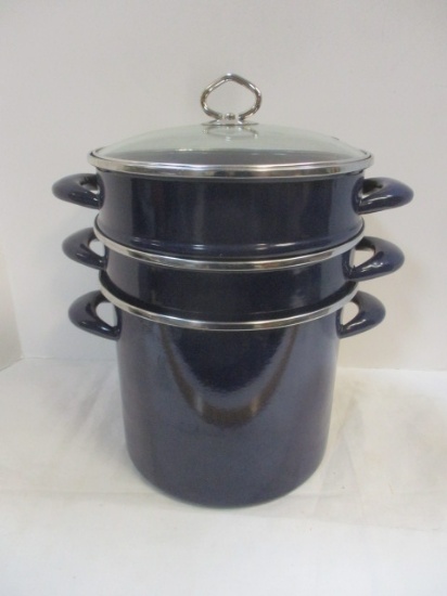 Royal Blue 6QTStock  Pot with Steamer and Strainer and Lids.