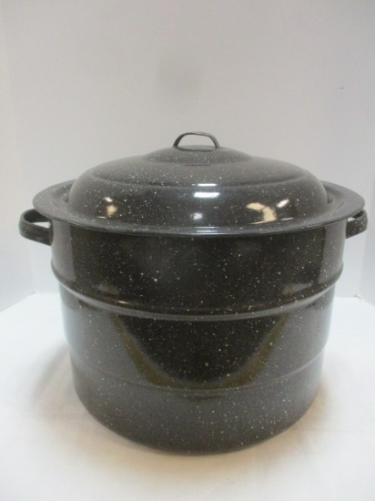 Enamel Canning Stock Pot with Metal Rack and Lid.