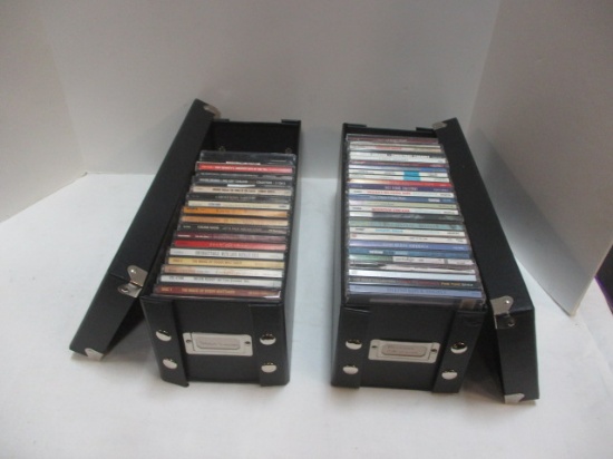 Pair Cardboard Filing Boxes Full of DVD,s, Christmas, Religious, Carole King, Helen Reddy, Etc.