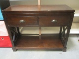 Dark Wood Two Drawer Table/Entertainment Stand with Bottom Shelf.