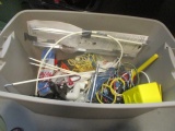 Tote with Bungee Cords, Rope, Plumbing Supplies, New Dryer Clean Out, Etc.