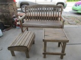 Matching Wood Bench, Table, and Footstool.
