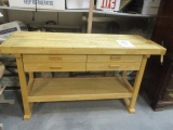 US General Wood Work Bench With Four Drawers, Bottom Shelf, Side Wood Vise.