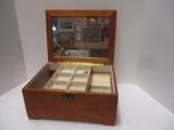 Wood Jewelry Chest with Key and Sliding Shelves.