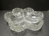 Looks Like Mikasa Crystal Divided Dish with Three Sections and Flowers on Edges.