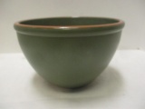 Olive Green Pottery Bowl with Rust Colored Rim.