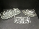 Three Crystal Relish/Serving Dishes.