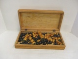 Wood Chess Box with Chess Pieces.