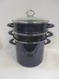 Royal Blue 6QTStock  Pot with Steamer and Strainer and Lids.
