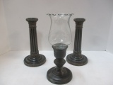 Pair of Wood Decorative Candleholders and Medal with Chimney Made in India.