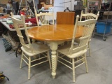 Farm House Chic Table with Four Charis and Leaf.