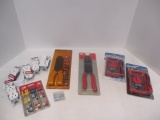 Two NIB 7 Function Multimeters, New Crimpers in Pack, Electrical Connectors, Wall Receptacles.