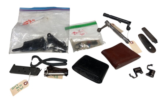 Assorted Gun Parts - Butt Plate Pads, 1903 Springfield Bolt, 98 Mauser Bolt, Mosin Nagant Parts, ...