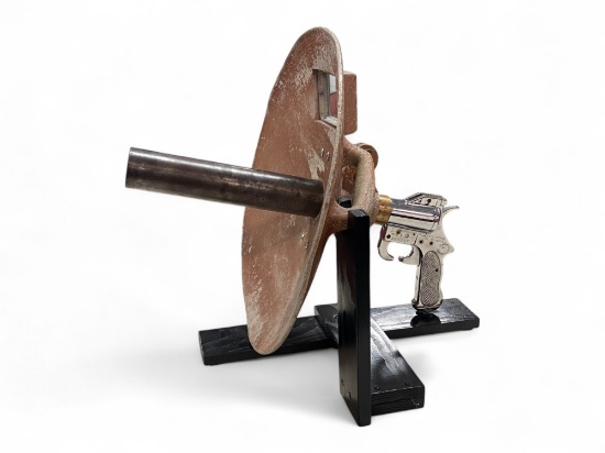 Rare 1 of 1 WWII US Coast Guard Deck Mounted Kilgore Line Throwing Gun with Shield on stand