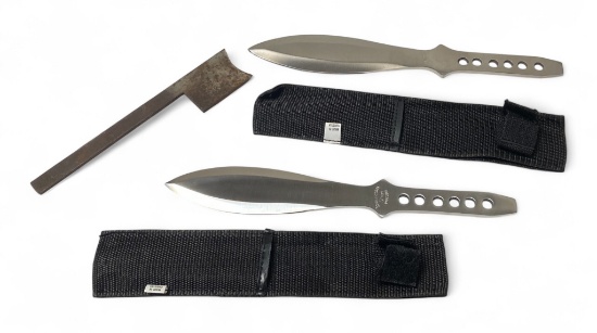 (2) Stainless Steel Shen Throwing Knives with Sheathe and Other Sharp Tool or Instrument