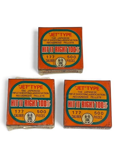 NIB Vintage (1500) .177 CAL. “Jet” Type “Lion” Japanese Air Gun Pellets in (3) 500rd. Boxes