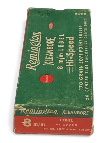 NIB Vintage 20rds. of 8mm LEBEL 170gr. SP Remington Kleanbore Ammunition