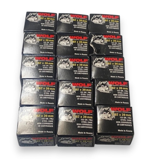 NIB 300rds. of 7.62x39mm 122gr. FMJ Steel Case Ammunition