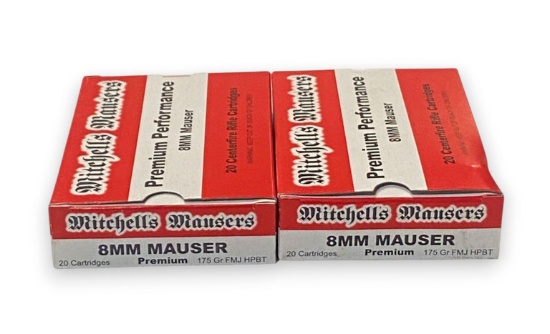 NIB 40rds. of 8mm Mauser 175gr. FMJ HPBT Mitchell’s Mausers Ammunition