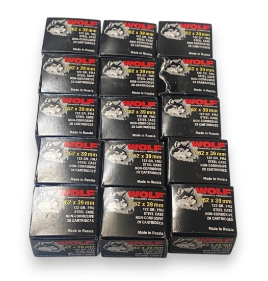 NIB 300rds. of 7.62x39mm 122gr. FMJ Steel Case Ammunition