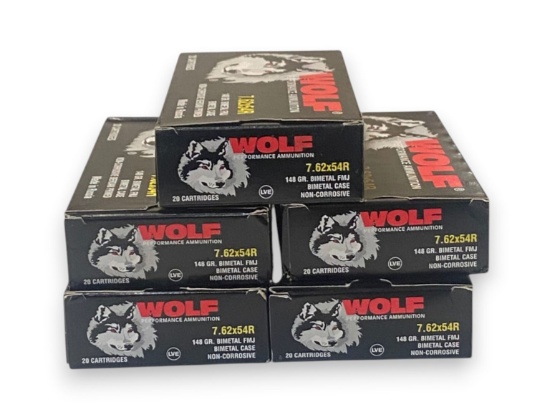 NIB 100rds. of 7.62x54R 148gr. Bimetal FMJ Wolf Ammunition
