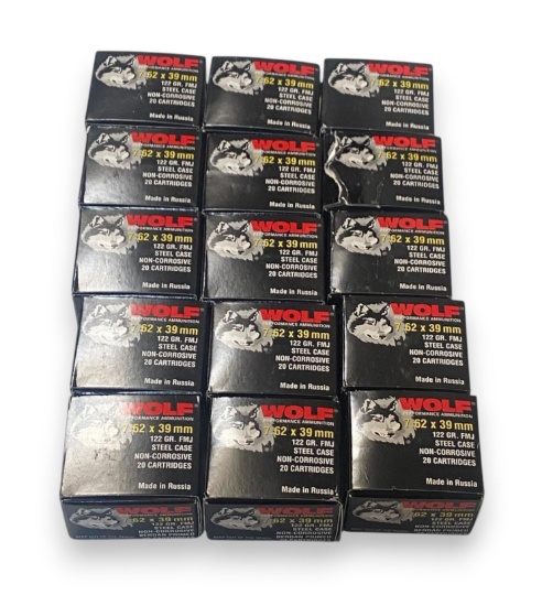 NIB 300rds. of 7.62x39mm 122gr. FMJ Steel Case Ammunition