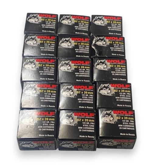 NIB 300rds. of 7.62x39mm 122gr. FMJ Steel Case Ammunition