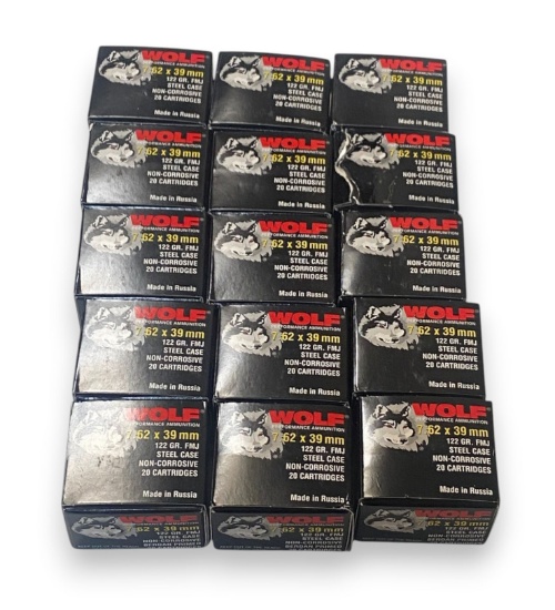 NIB 300rds. of 7.62x39mm 122gr. FMJ Steel Case Ammunition