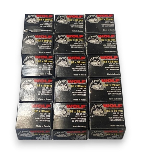 NIB 300rds. of 7.62x39mm 122gr. HP Steel Case Ammunition