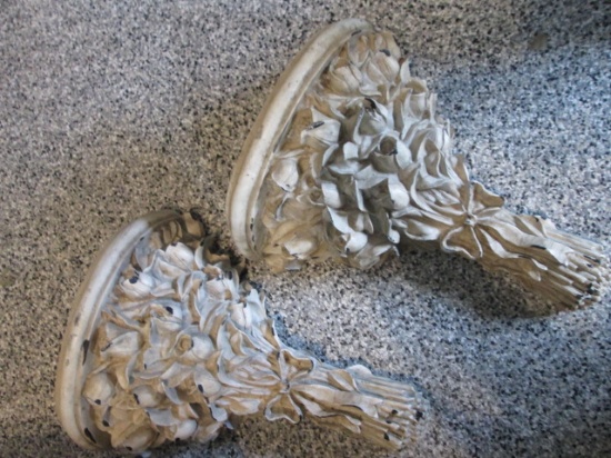 Pair of Sculpted Flower Bouquet Display Shelves