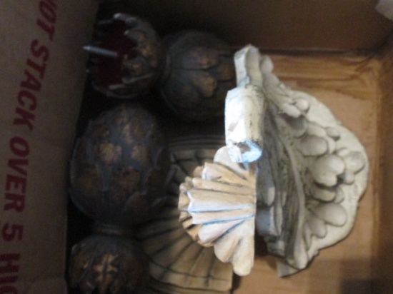 Sculpted Display Shelves and Pair of Screw-On Artichoke Finials