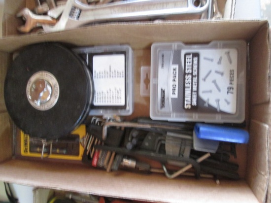 Grouping of Assorted Tools-Allen Wrenches, Fasteners, Lufkin 100' Tape Measure, etc.