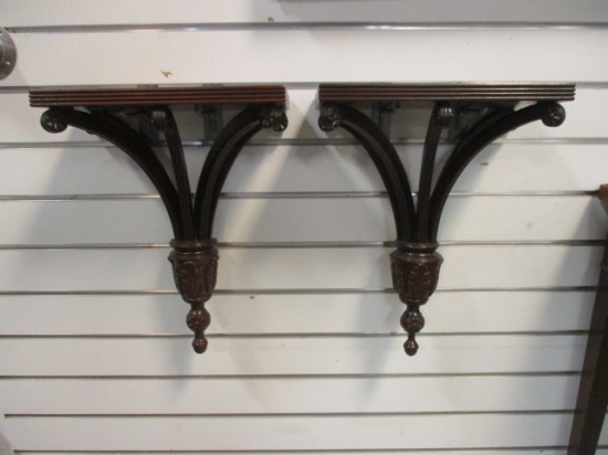 Pair of Intricately Reeded Mahogany Display Shelves with Acanthus Leaf Accents