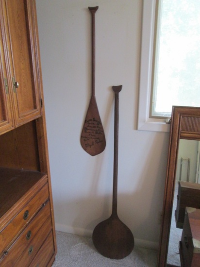 Two Old Wooden Long Handle Paddles