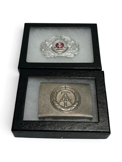 East German Belt Buckle and Cap Badge