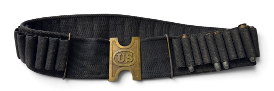 Antique U.S. Army Pattern 1880 Woven Cartridge Belt with Brass U.S. Buckle & .45-70 Cartridges