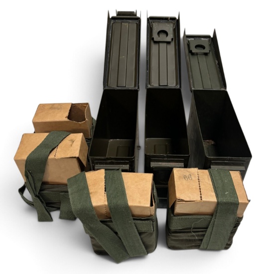 Collectible (3) .30 Cal Cans with Empty Boxes for 7.62mm Linked Ammo