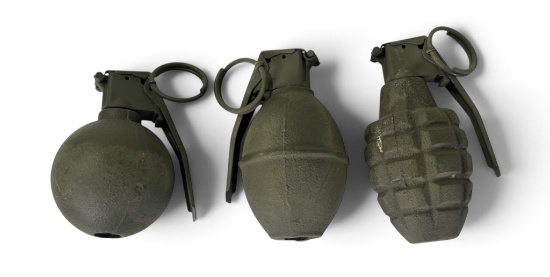 (3) Collectible Military Surplus Inert Grenades - Pineapple, Lemon, and Baseball
