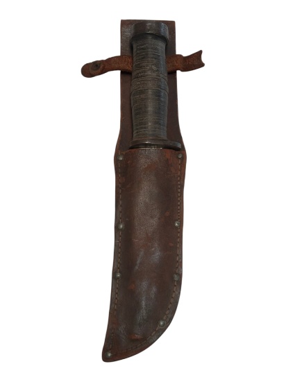 WWII US Cattaraugus #2250 Fighting Knife with Leather Sheath