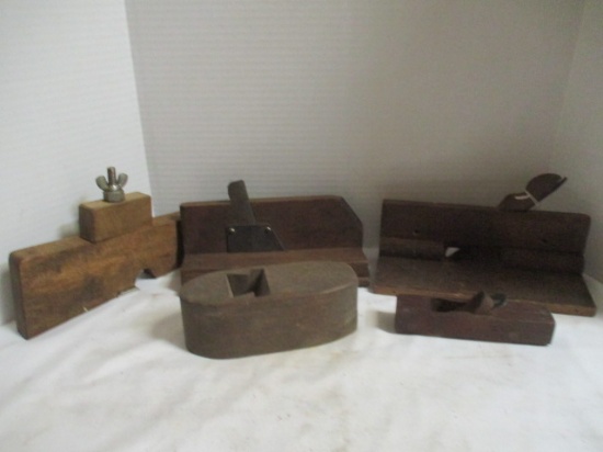 Grouping of 5 Antique Wood Molding and Smoothing Planes