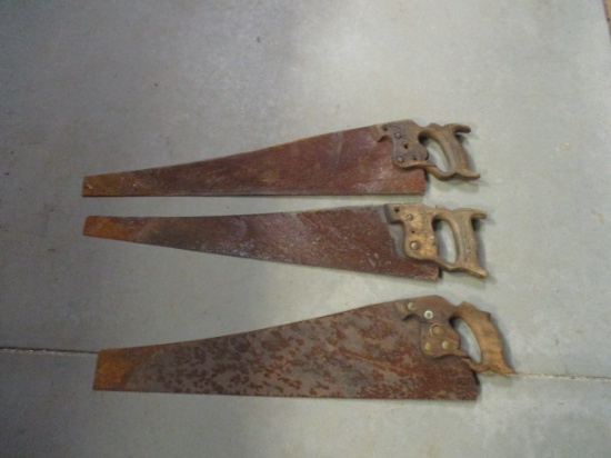 3 Vintage Wood Handle Saws